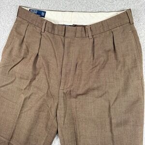 Vintage‎ Polo Ralph Lauren Pleated Pants 34x28 Herringbone Beige Tan